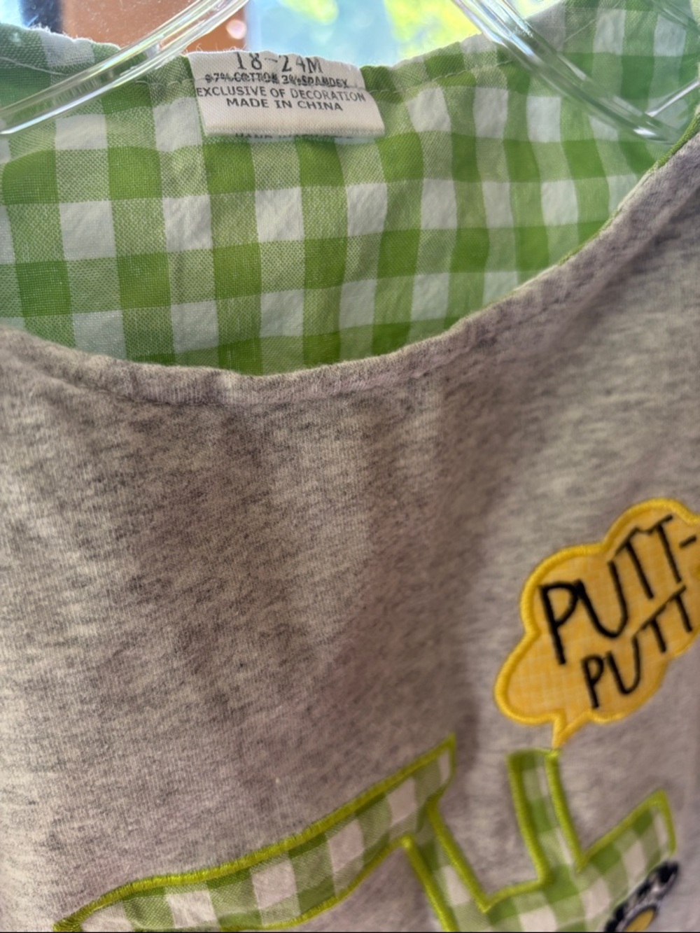 Baby Boy or Toddler Embroidered Tractor Green Gingham Jon Jon Jumper 18-24 Month - Picture 3 of 3